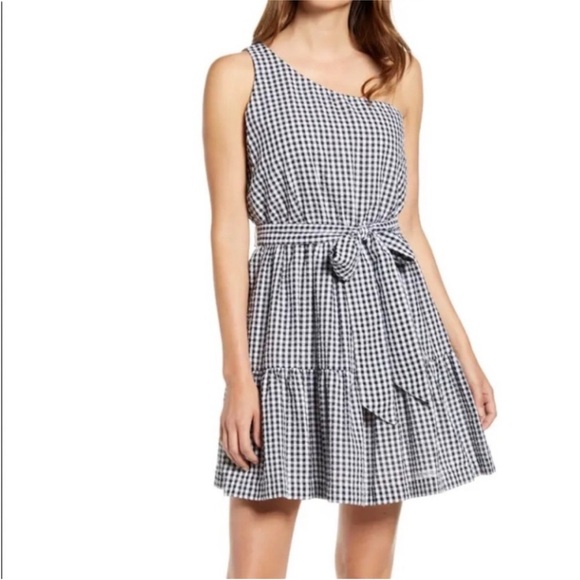 Vineyard Vines Dresses & Skirts - NEW Vineyard Vines Gingham Seersucker One-Shoulder A-Line Belted Dress 4 Plaid